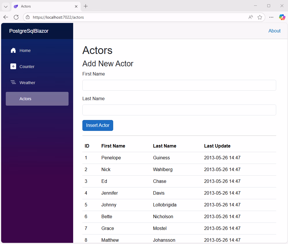 Update the UI for data insertion in a Blazor app