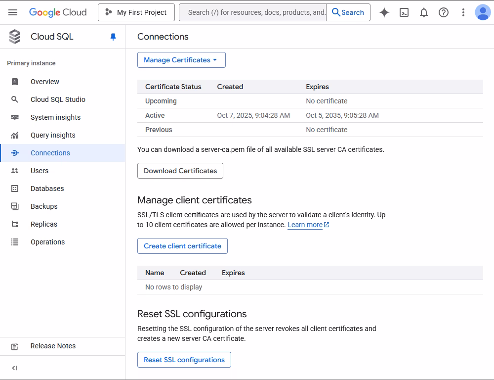 Find and download the Server CA certificate