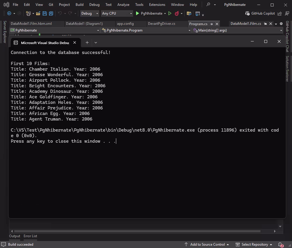 Retrieve data into the console application