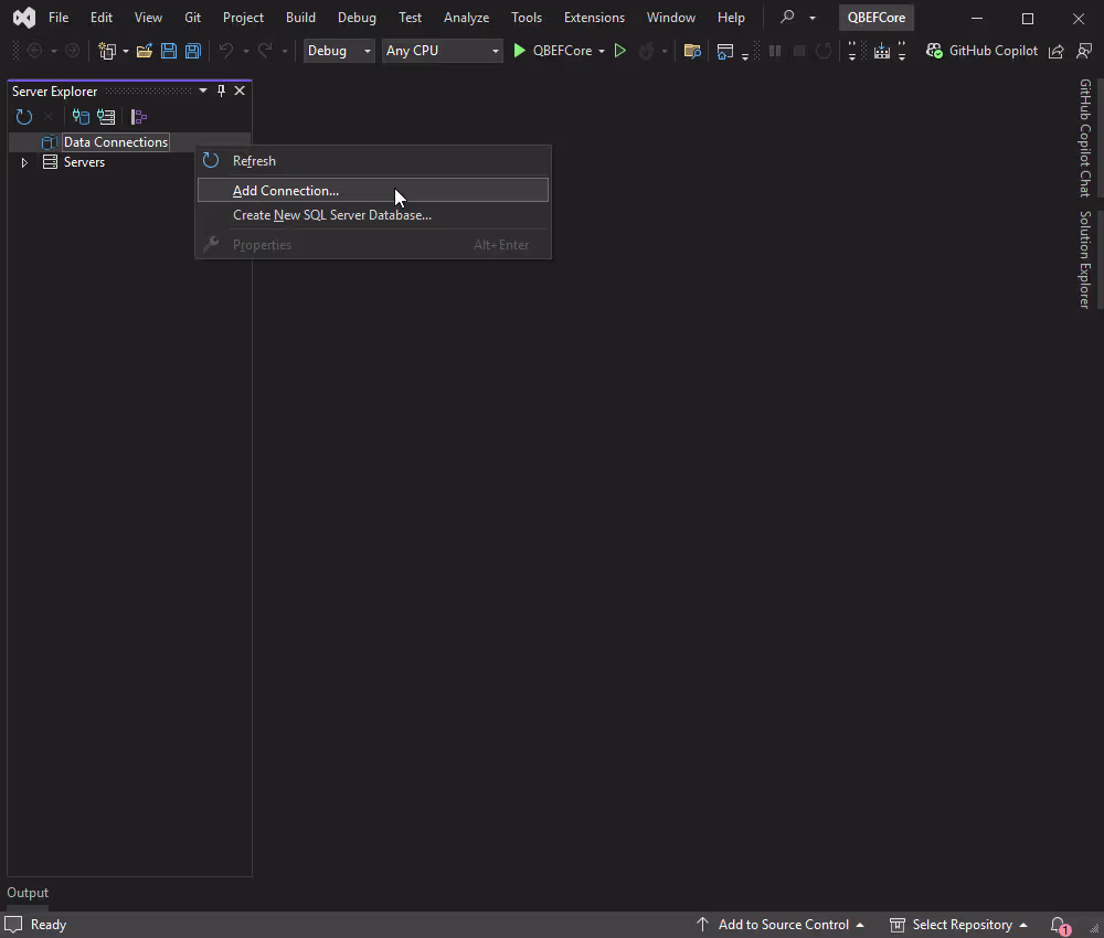 Add connection from the Server Explorer