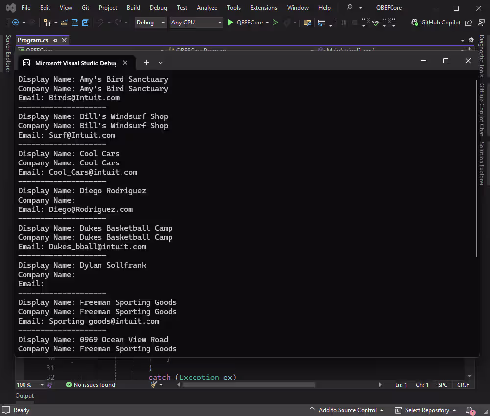 Read data from selected fields in the application