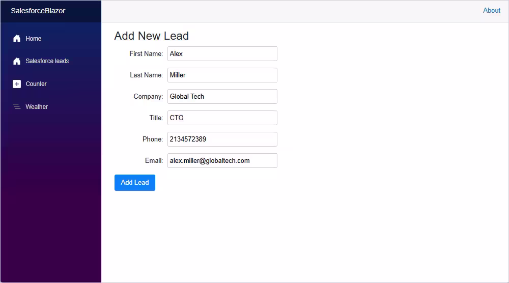 Add data to Salesforce from the Blazor app