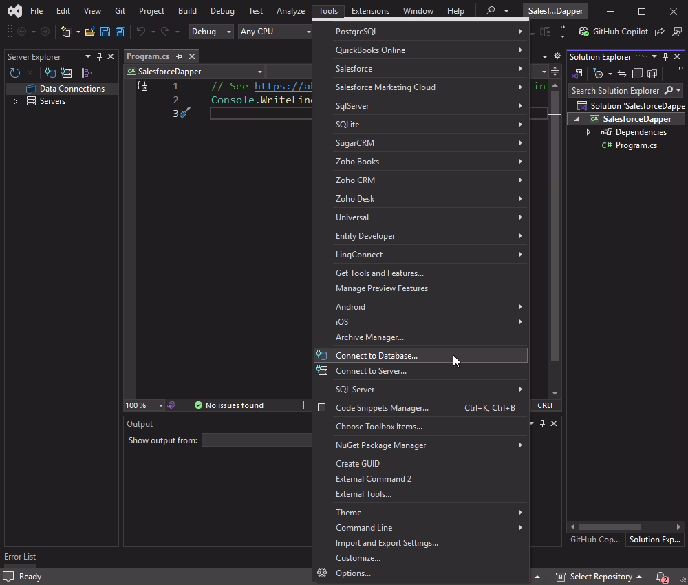 Connect to the database