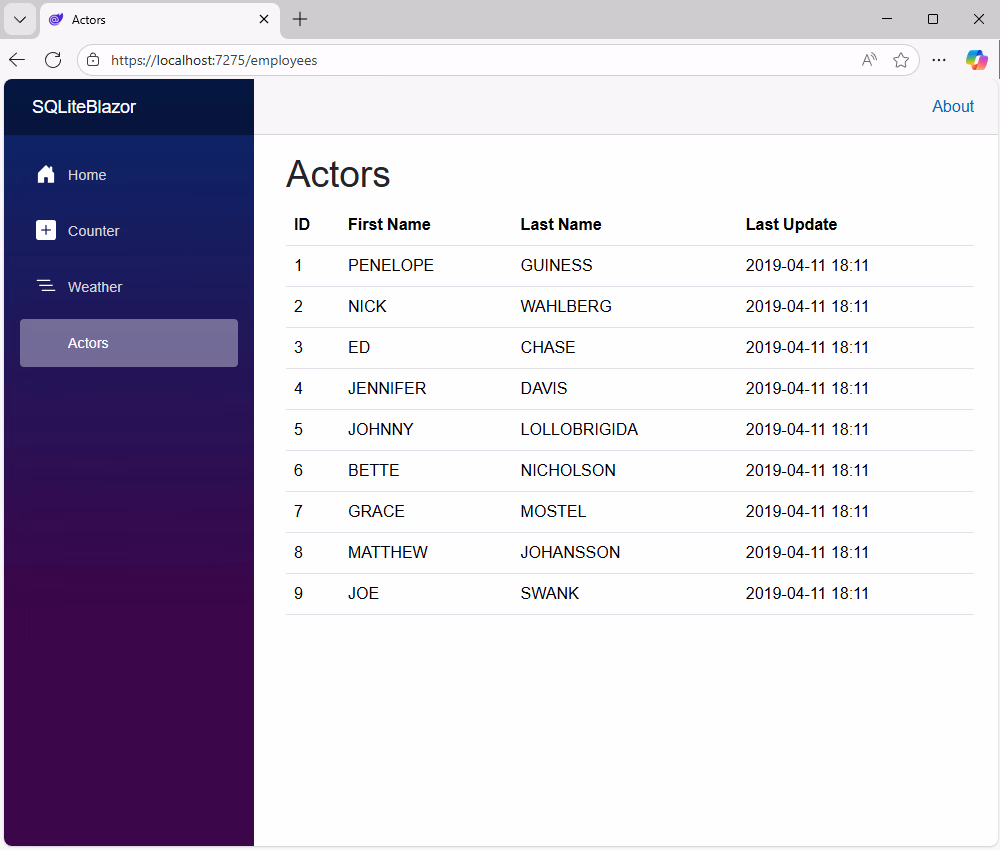 Retrieve data from SQLite into the Blazor app