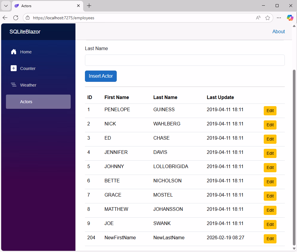 View the edited record in a Blazor app