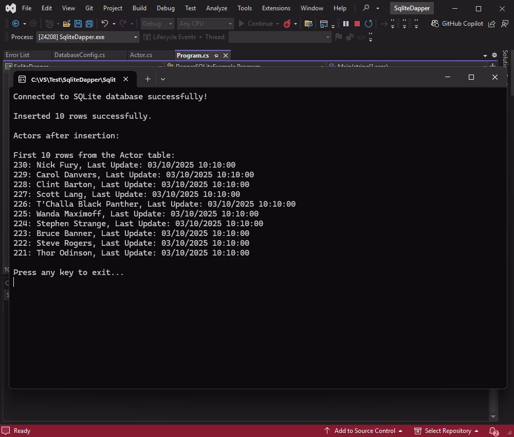 Batch insert data in the SQLite database using Dapper