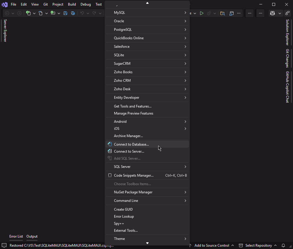 Connect to SQLite using Data Explorer in Visual Studio