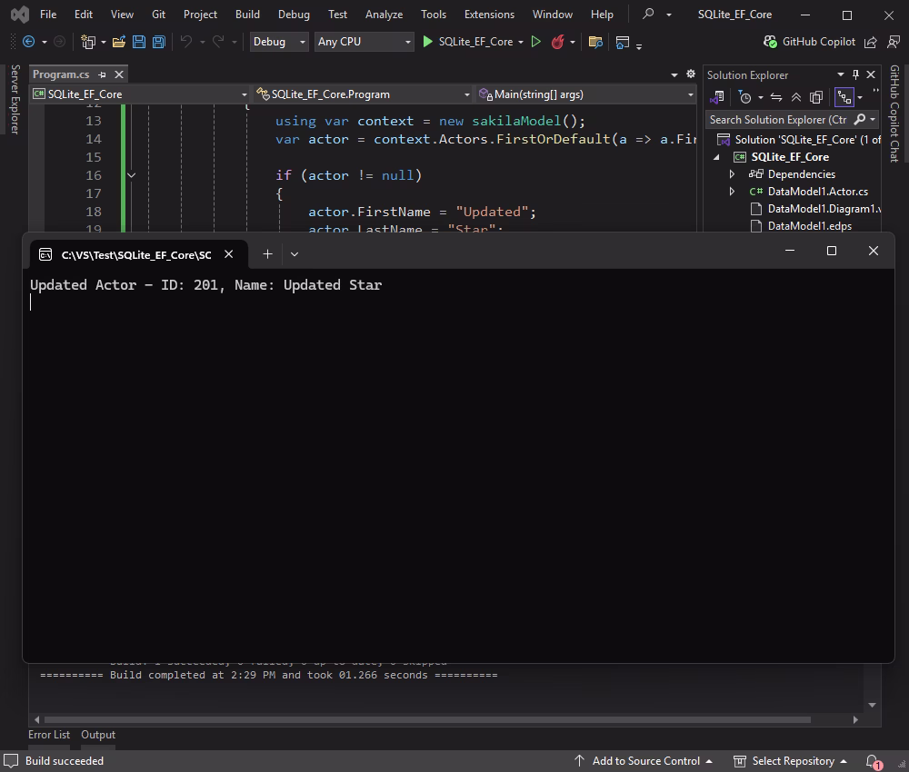 Update data in the database using Ef Core