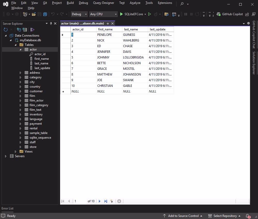 SQLite database connection is successful