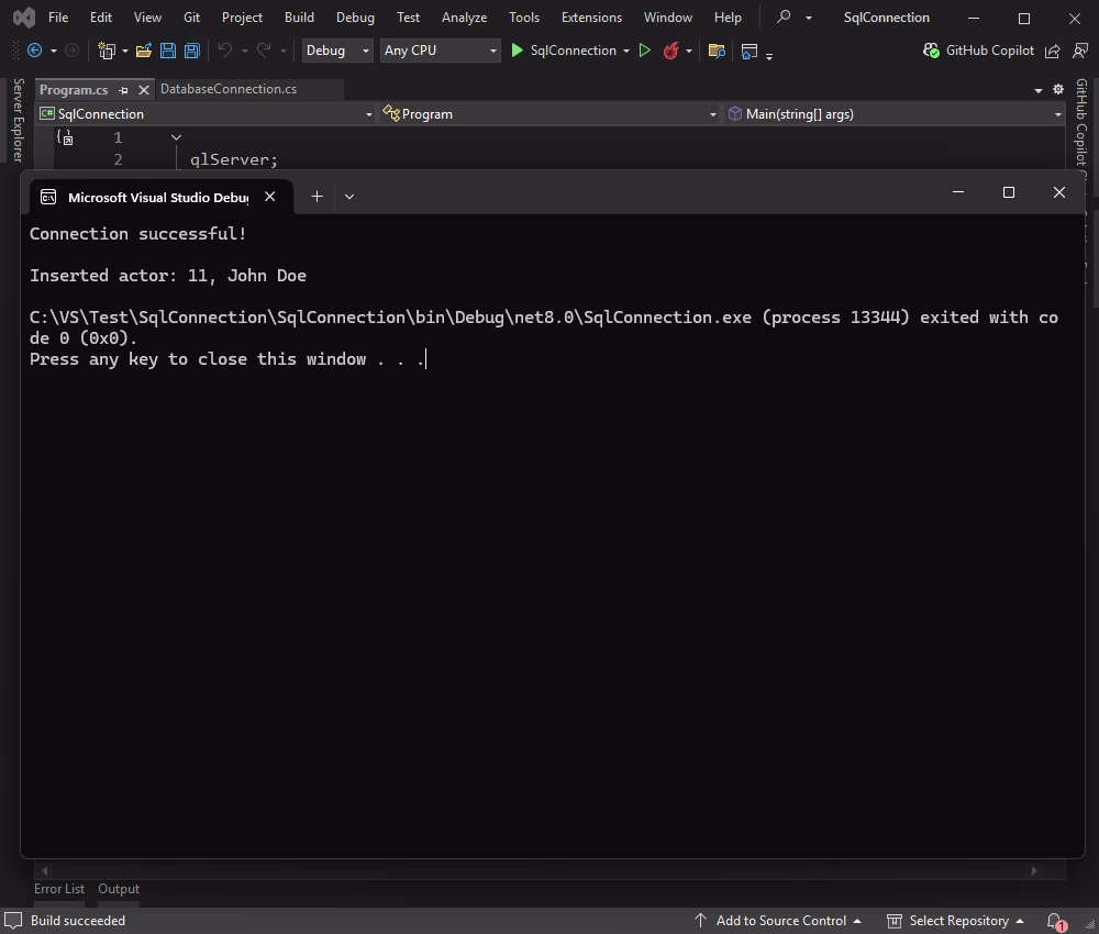 Insert new records into the SQL Server database using C#