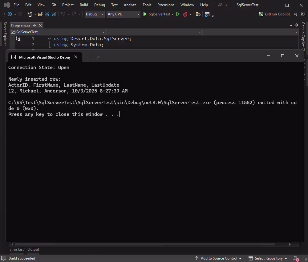 Insert a new record into the database table in Azure SQL