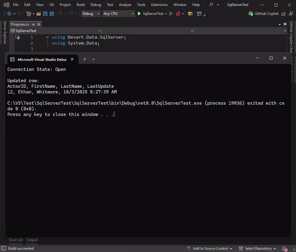 Update rows in a database table in Azure SQL