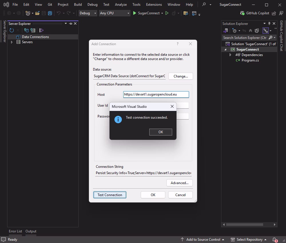 Connect to SugarCRM using Server Explorer