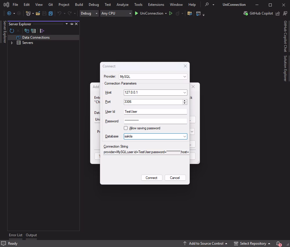 Enter the credentials for the database connection