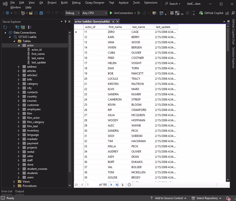 View data from the database in the Data Explorer
