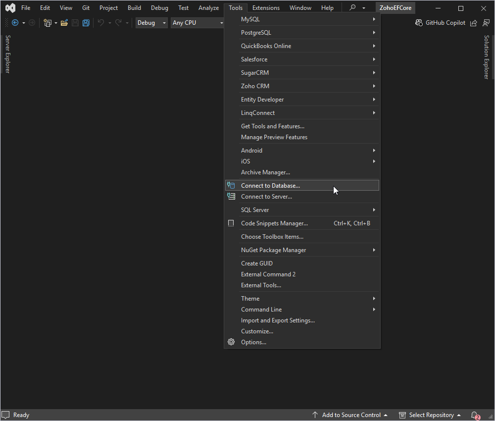 Establish a new connection from the menu