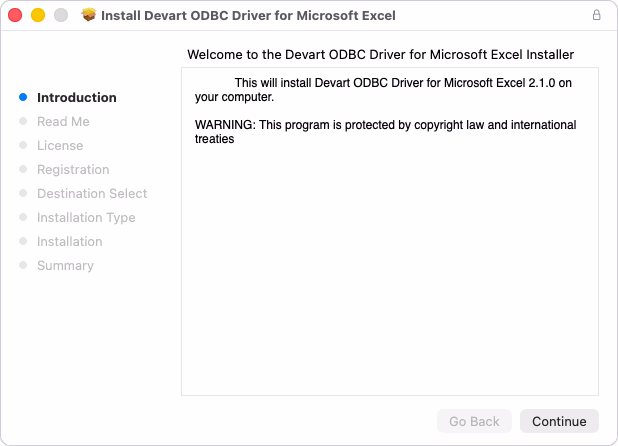 Installation of the ODBC Driver for Microsoft Excel on macOS