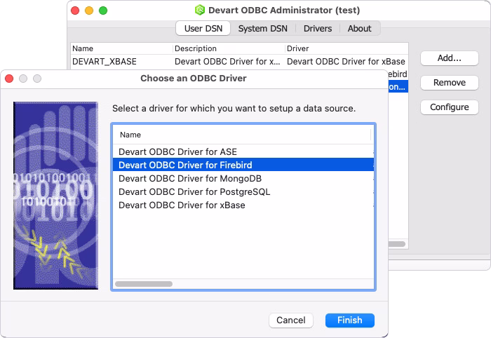 Configure the Firebird DSN using Devart ODBC Administrator on macOS