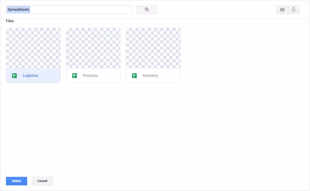 Select the Google spreadsheet