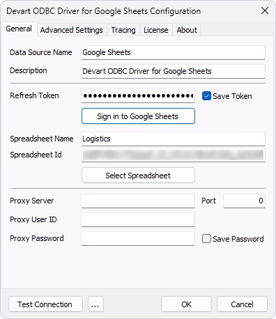 Google spreadsheet data added to the configuration dialog