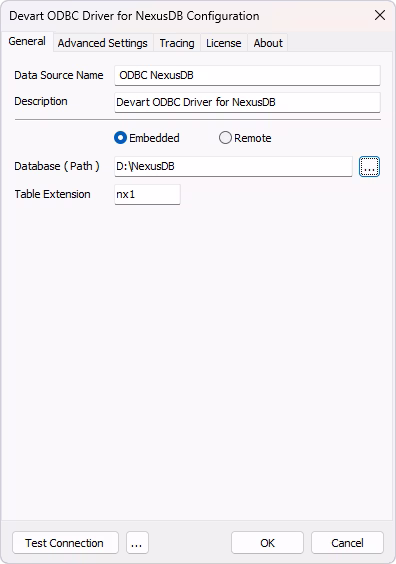 Connect to an embedded NexusDB database