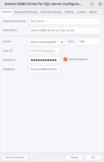 Enter the connection parameters