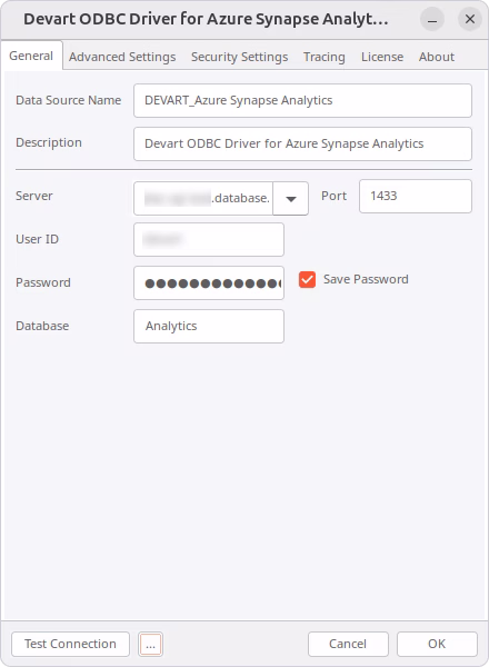 Enter the connection parameters