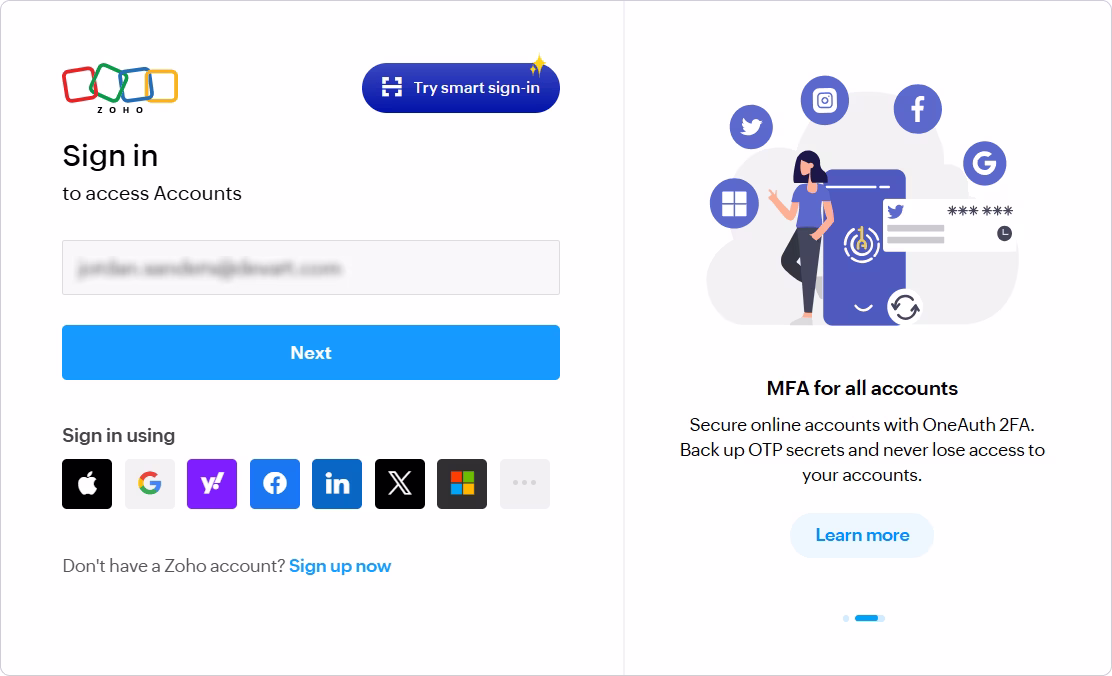 Sign in to your Zoho account