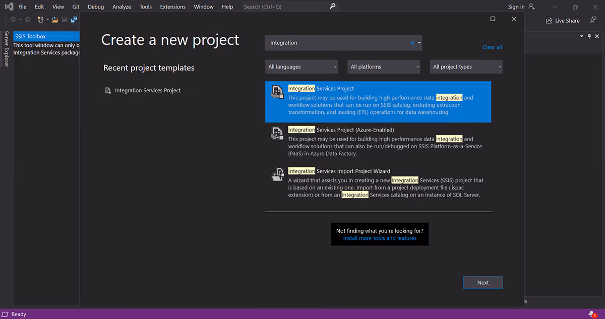 Create an SSIS project