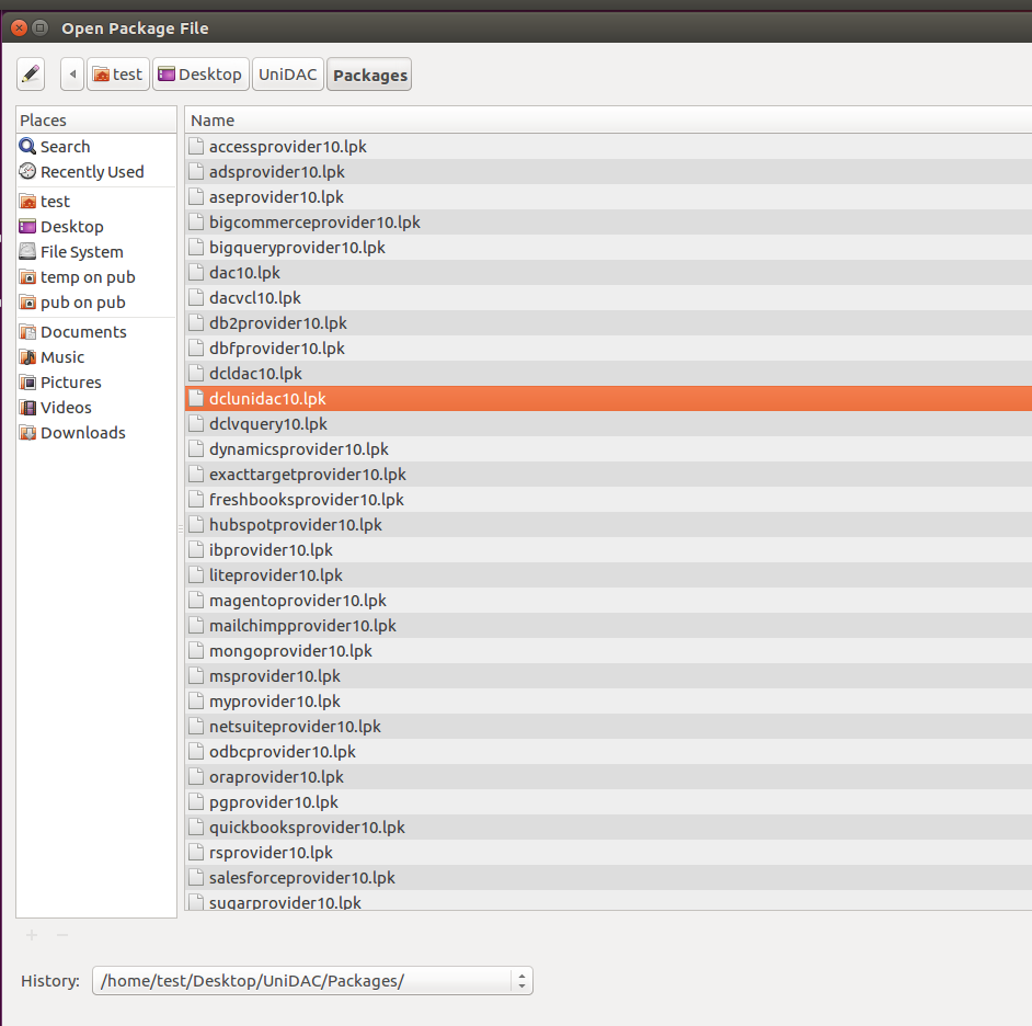 UniDAC Lazarus packages in the Open Package File dialog